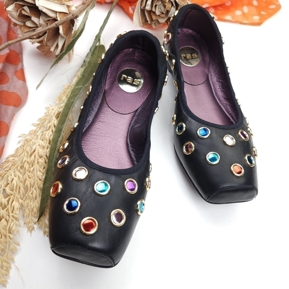 RAS Luxury Brand Blue Jeweled Ballet Flats Sz 38 - Picture 8 of 9